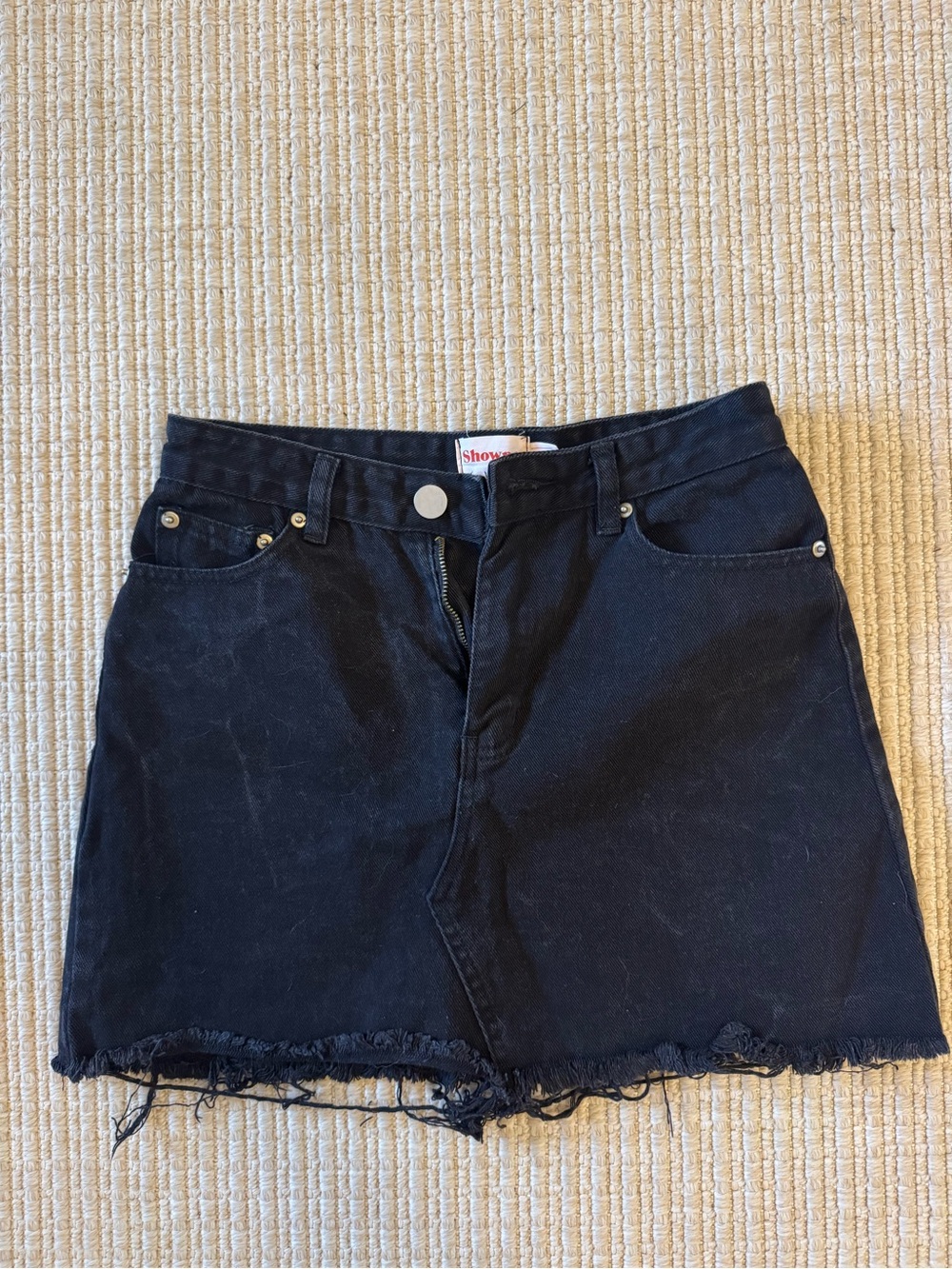 Showpo Black Raw-Hem Denim Mini Skirt